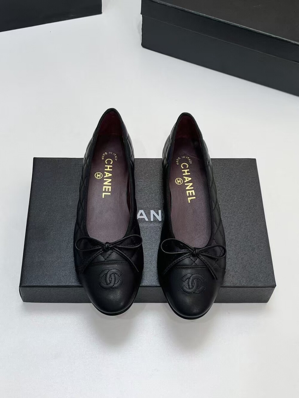Chanel Black Quilted CC Bow Flat Ballet Shoes